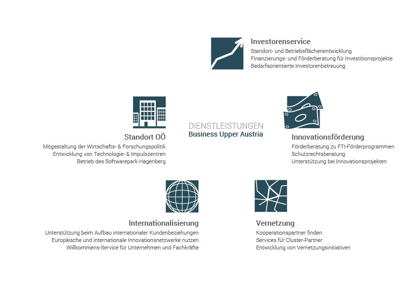 Infografik zu Leistungen Business Upper Austria